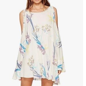 Free People Clear Skies White Floral Tunic Dress Cold shoulder split Sleeve Med